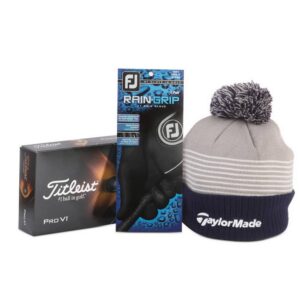 Golfa dāvanu komplekts - Titleist ProV1 golfa bumbiņas, Footjoy cimdi, TaylorMade cepure